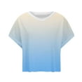thumbnail image 4 of HWRETIE Women's V-Neck Yoga T-shirt Casual Gradient Short Sleeve Workout Top Hollow Design Fashion T-shirt for Gym Running or Daily Wear Light Blue-1, 4 of 5