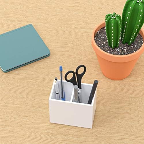 Acrylic Pen Holder 2 Compartments, White Pencil Organizer Cup for Countertop Desk Accessory Storage