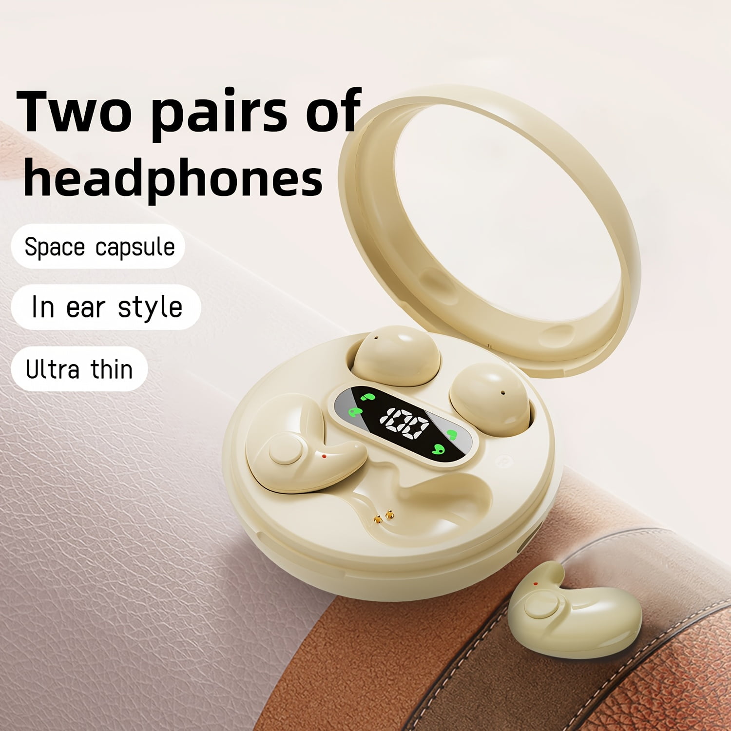 Invisible Mini Sleep Earbuds, 2 Pairs Wireless Bluetooth Earbuds with Long Battery, Hi-Fi Sound, Noise Reduction, Touch Control, Digital Display for Sports Office Sleep, Compatible All Smartphones