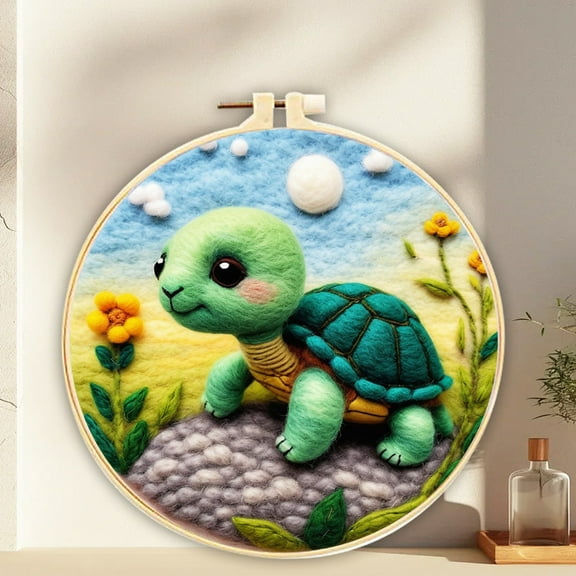 Turtle Love Needle Felting Set Beginner Felt Painting Set with Wool Felt Painting Set Decorative Frame Suitable for Home Decoration Christmas Gift