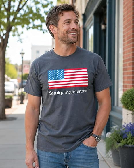 USA Semiquincentennial 250th Anniversary American Flag Graphic T-Shirt, Patriotic Independence Celebration Tee, Unisex Adult Charcoal, Small