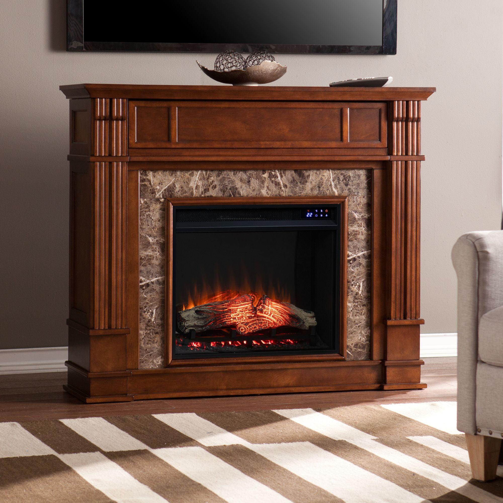 48 Brown and Black Traditional Style Rectangular Electric Fireplace -  Walmart.com