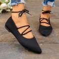 thumbnail image 5 of Miluxas Women’s Knit Pointed Toe Flats, Adjustable Crisscross Ankle Tie Straps Slip On Ballet Shoes, Lace up Non Slip Casual Walking Dress Flats Black 8.5(41), 5 of 5