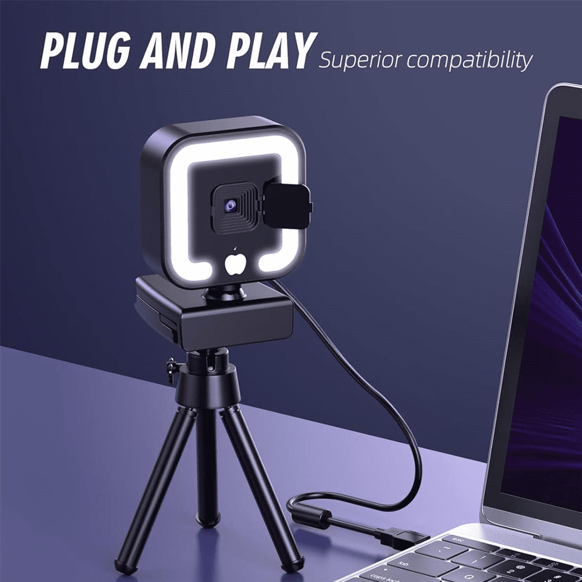 4K Webcam with Microphone and Fill Light, HD Autofocus Computer Camera for Pc Laptop Desktop Video Calling