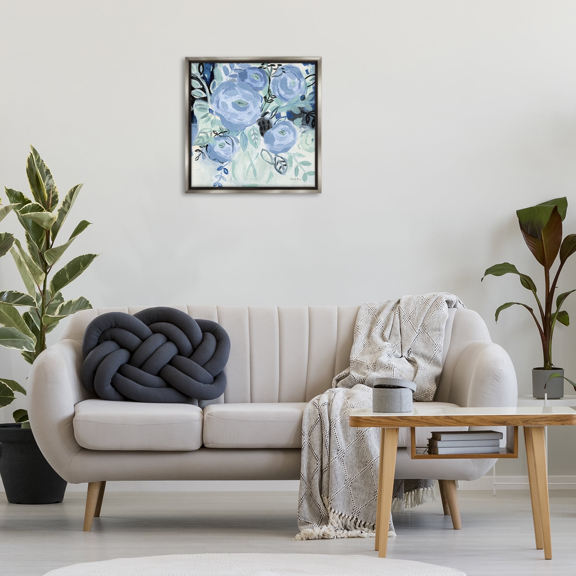 Stupell Industries Blue Coastal Blooms Botanical & Floral Painting Gray Floater Framed Art Print Wall Art, 25 x 25