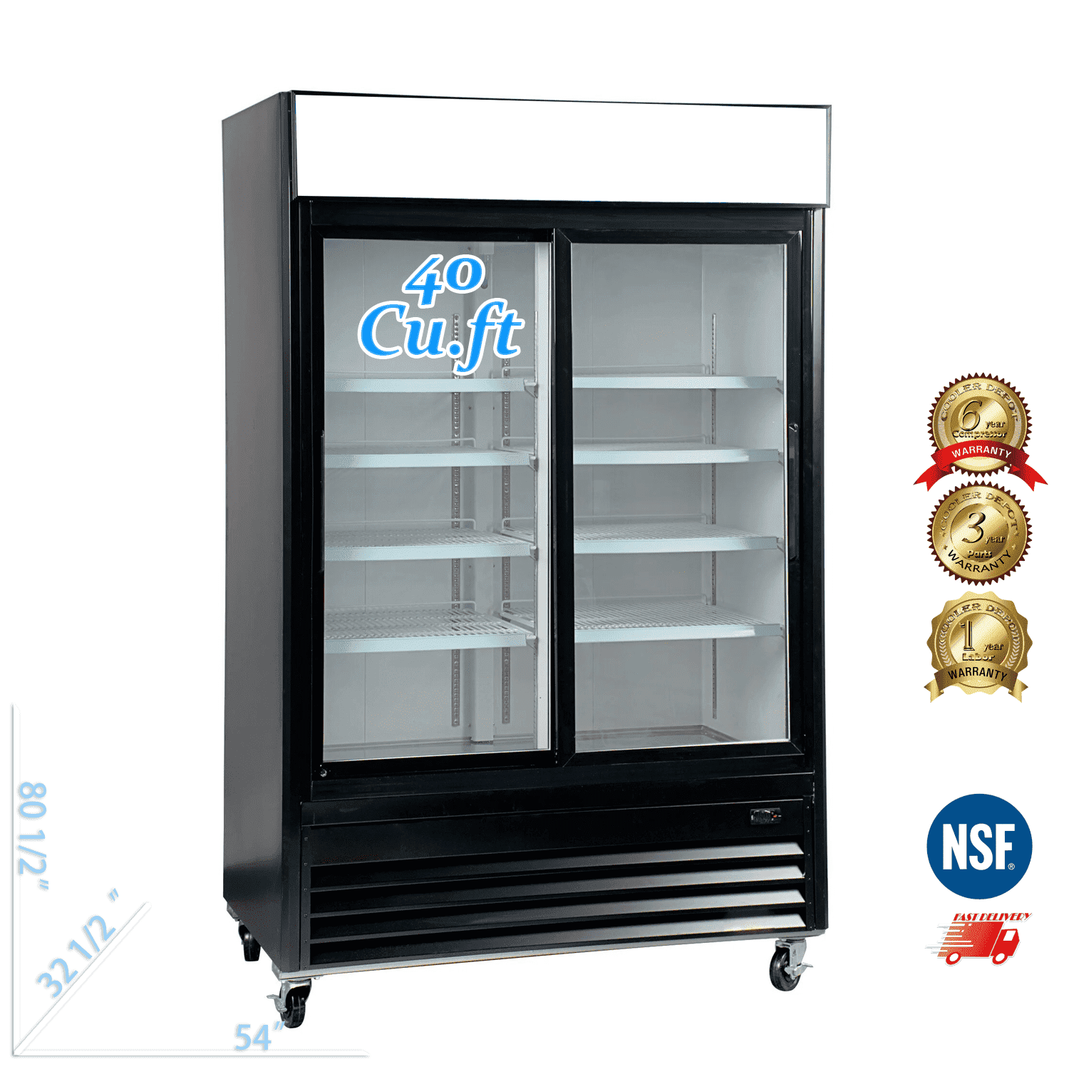 Cooler Depot 54 in. 40 cu.ft. Commercial Merchandiser Refrigerator,Stainless Steel in Black, NSF Certified.