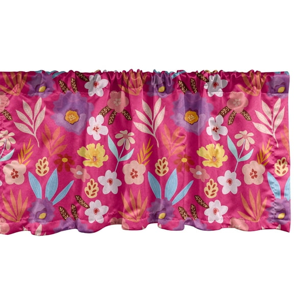 Ambesonne Floral Valance Pack of 2, Tropical Plants and Flowers, 54"X12", Magenta Multicolor
