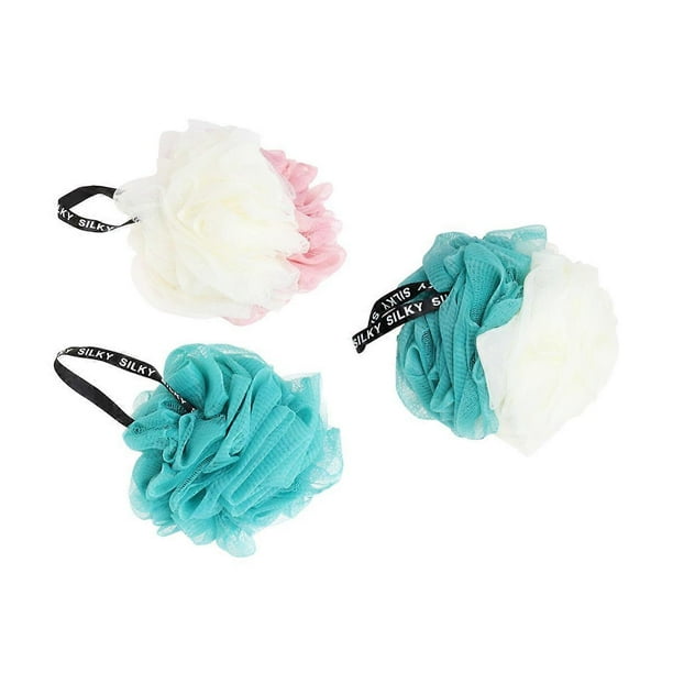 3Pcs Bath Ball Large Shower Ball Double Color Mesh Bath Sponge Bath Bubble Net Bathing Supplies 50G (White and Pink + White and Cyan + Cyan)