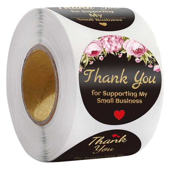 ABODELINE 500 Thank You Stickers Small Business – 1 Rolls (1.5 Inch) Waterproof Black – Thank You for Supporting My Small Business Stickers - Pefect for Gift Bag Packaging & Envelopes