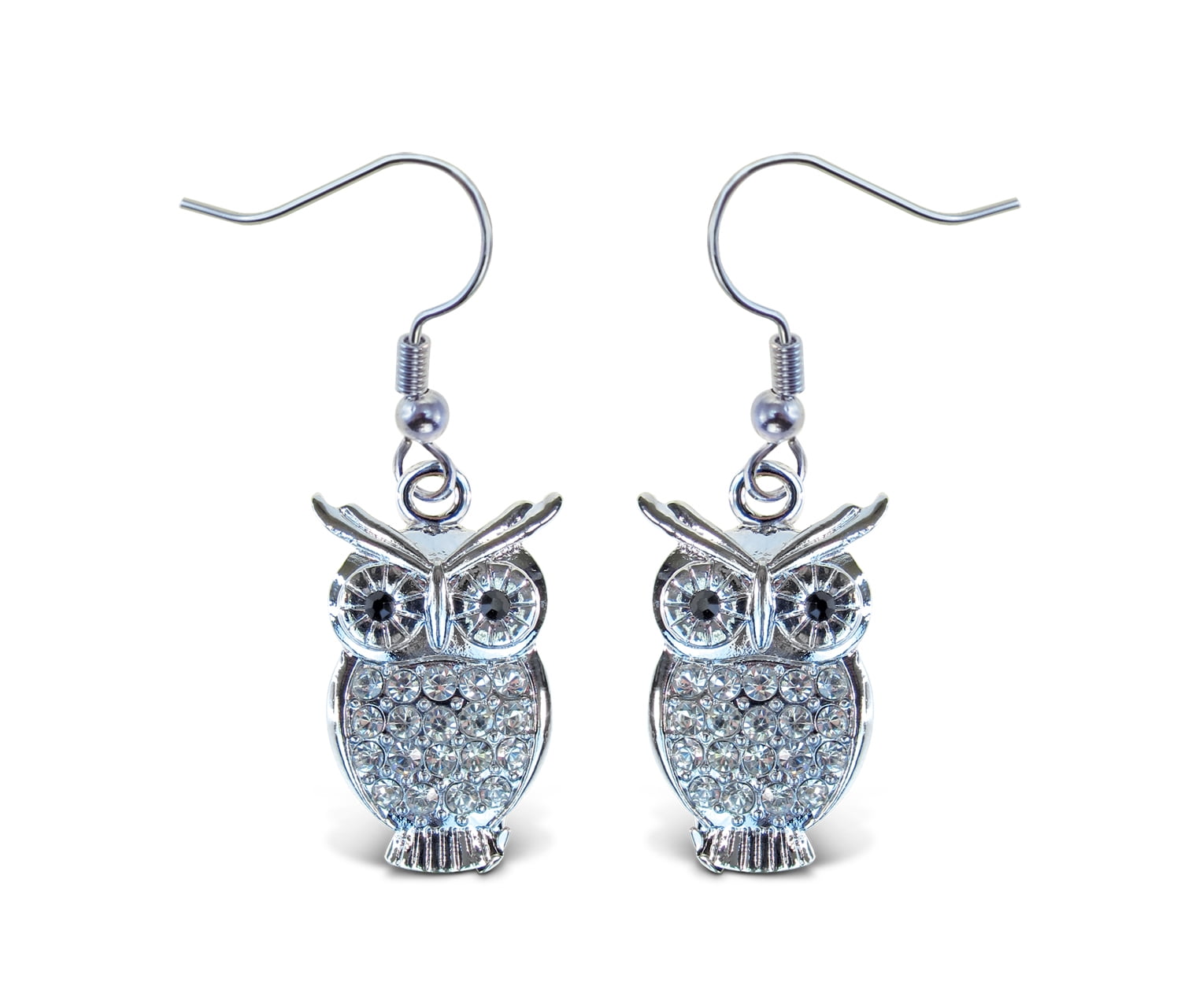rhinestone EARRINGS Jewellery antiqued silver tone OWL bird 