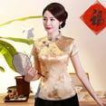 thumbnail image 6 of Women Chinese Short Sleeve Stand Collar Dragon Phoenix Print Ethnic Blouse Shirt, 6 of 7