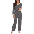 thumbnail image 3 of WCJM Women's nylon suit including 1pc top +1pc pants Grey polyester Ladies Casual Pajamas Set Pajamas Summer Ladies Pajamas Set With Pockets, 3 of 5