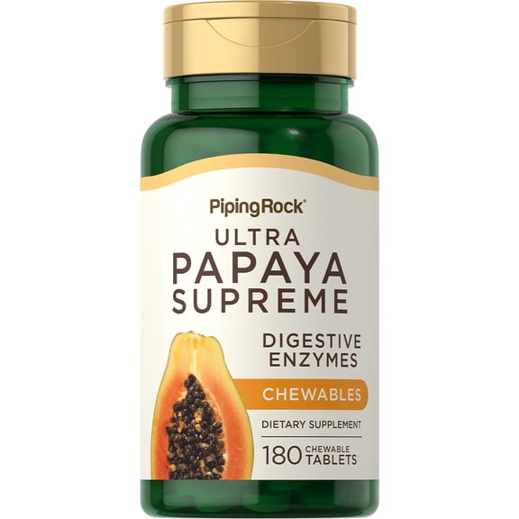Ultra Papaya Enzyme Supreme | 180 Chewable Tablets | Papaya Flavor | By Piping Rock