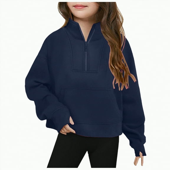 Towmus Girls Sweatshirt Oversized Sweatshirts Half Zip Pullover Tops for Juniors Long Sleeve Drop Shoulder Fleece Workout Pullover Solid Sweatshirt
