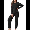 thumbnail image 2 of Conjunto de Pijama de 2 Piezas para Mujer, Camiseta y Pantalón Lisos, Suave y Elástico. Negro L, 2 of 10