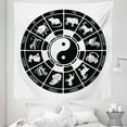 thumbnail image 1 of Zodiac Tapestry, Chinese Horoscope Wheel with Animal Names and Yin Yang at Centre, Fabric Wall Hanging Decor for Bedroom Living Room Dorm, 5 Sizes, Black and White, by Ambesonne, 1 of 1