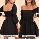 thumbnail image 5 of Vestido de cuello cuadrado para mujer, manga larga abombada, minivestido informal corto XL, 5 of 5