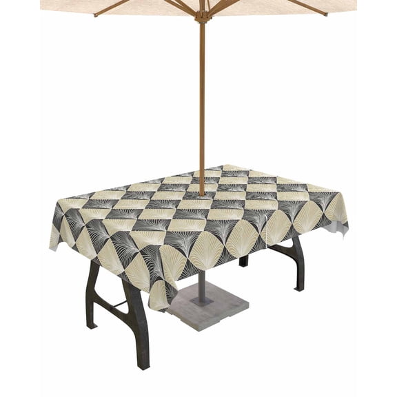Fsddascl Yellow Black Outdoor Tablecloth - 60x102 Inch Rectangle Dining Table Cover, Modern Contemporary Floral Art Vintage Waterproof Outdoor Table Cloth with Umbrella Hole & Zipper for Patio