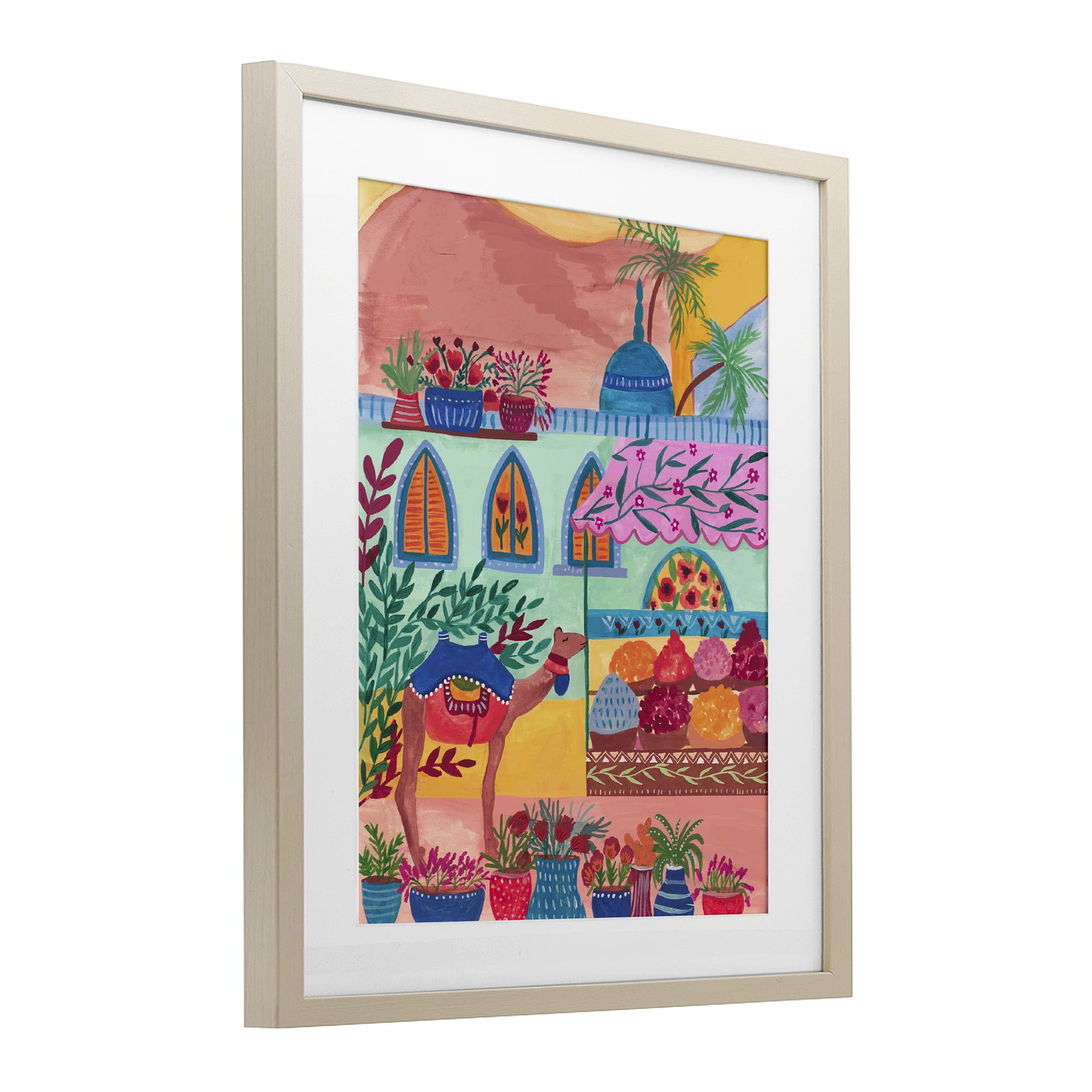 Exotic Egypt Camel Birch Framed Print Under Glass, design by Nabeela Rumi
