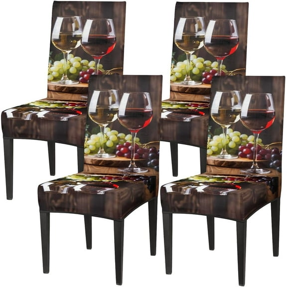 Red Wine Glass Grapes Dining Chair Cover Set of 4 Pack, Stretch Spandex Chair Slipcovers Washable Protector for Home Restaurant Banquet Party