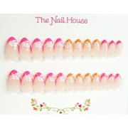 Aloha French Manicure Glossy Short Almond Press On Nails by The Nail House NH - 24 Pieces