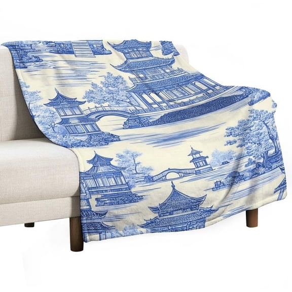 Blue Willow Ceramic Background Texture Soft Print Blanket Throw Blankets Warm Cozy Lightweight Couch Blanket Stuff Gifts for Women Mom Teens