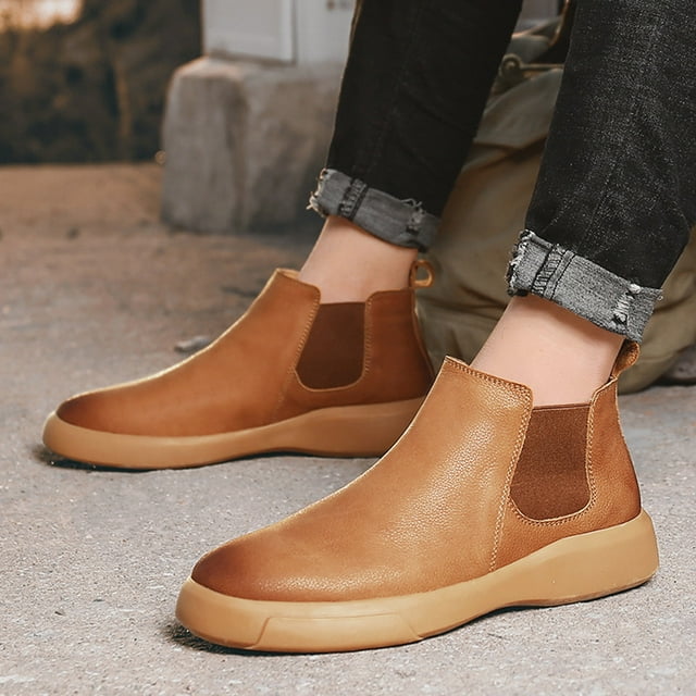 LSLJS Men's Ankle Boots, Men's All Match Spring And Mid Tube Solid Color Wear Flat