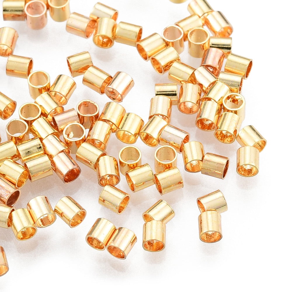 5000pcs Brass Crimp Beads Nickel Free Tube Real 18K golden Plated 2x2mm Hole: 1.5mm Real 18K Gold Plated