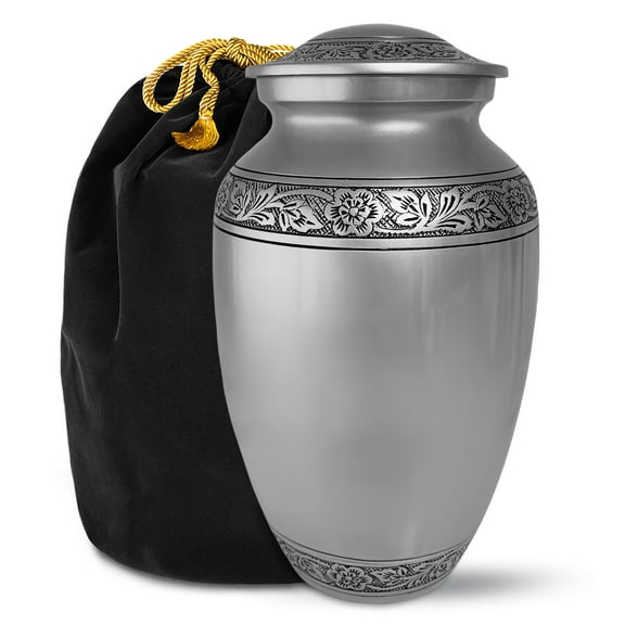 Everlight Memorials Pewter Grecian Classic Adult Large Cremation Urn for Human Ashes – With Velvet Bag