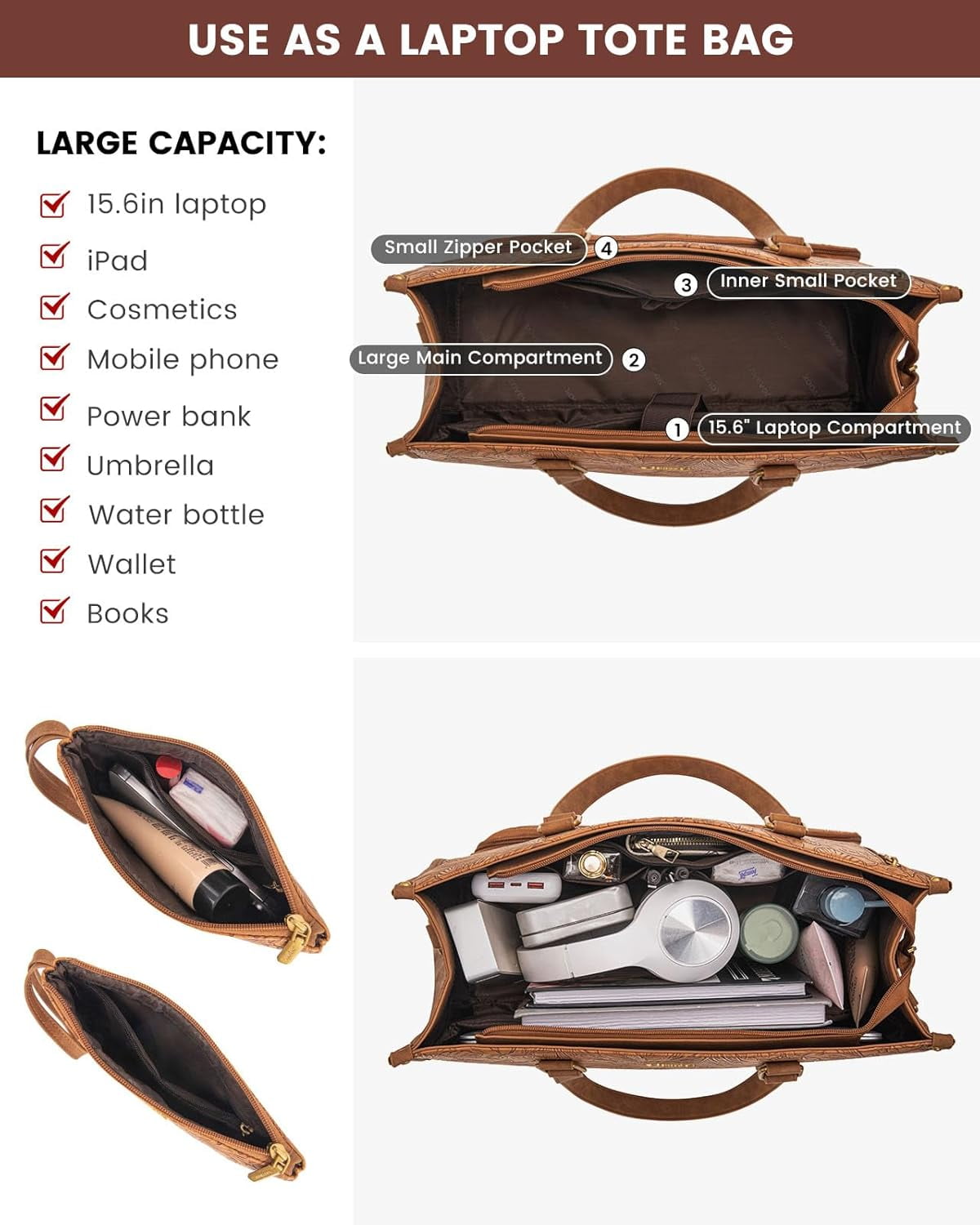 Lovevook Work Tote Bag for Women, Classic Quilted Pu Leather Handbag Purses with 15.6 in Laptop comparment and Insulated Lunch Compartment better for work lunch nurse college picnic drinks casul