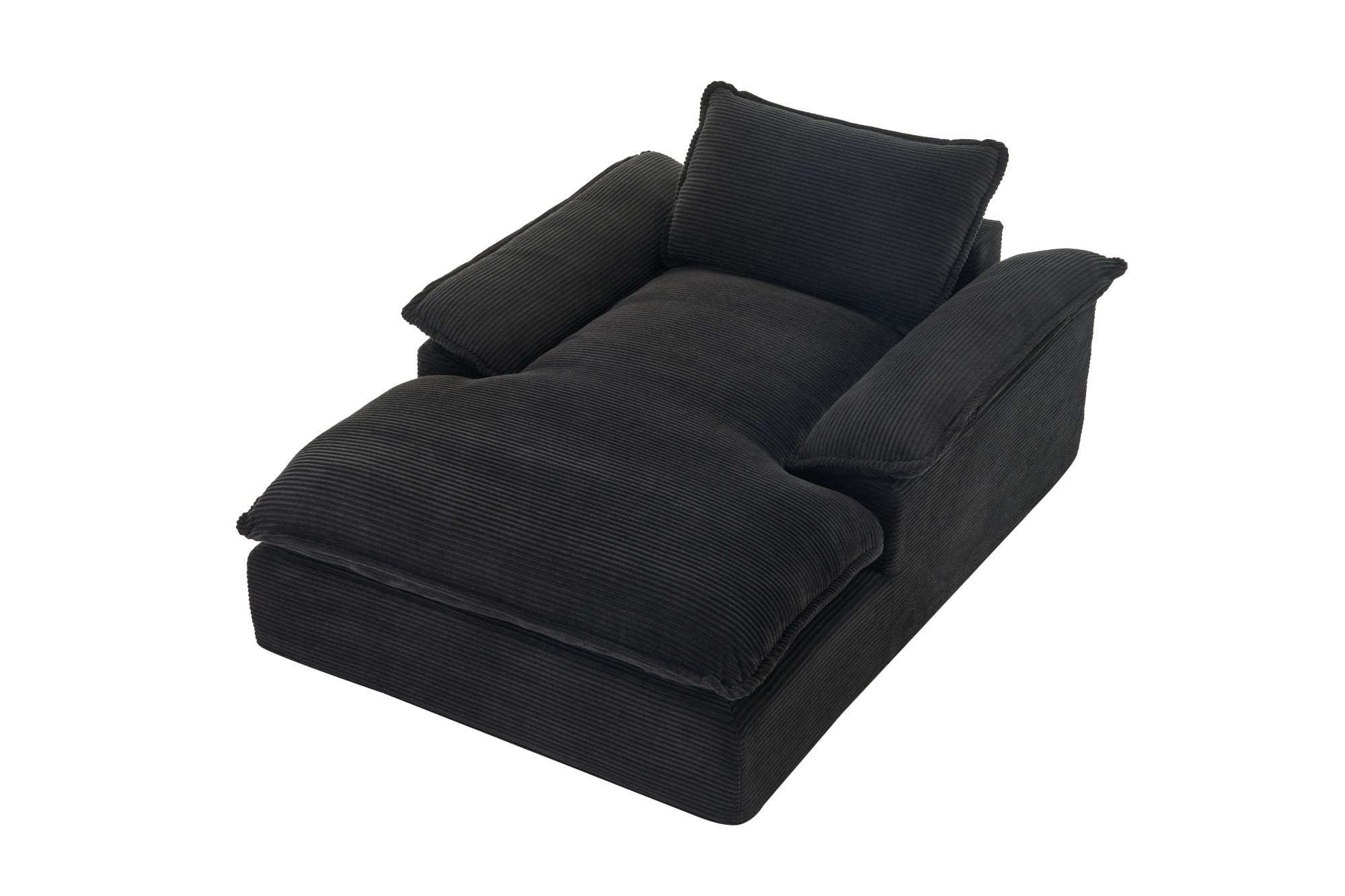 Aukfa 51.2" Oversized Chaise Lounge Chair Indoor, Corduroy Upholstered Sofa Couch with Pillow Armrests, Sleeper Sofa Chair for Living Room Bedroom Office, Black