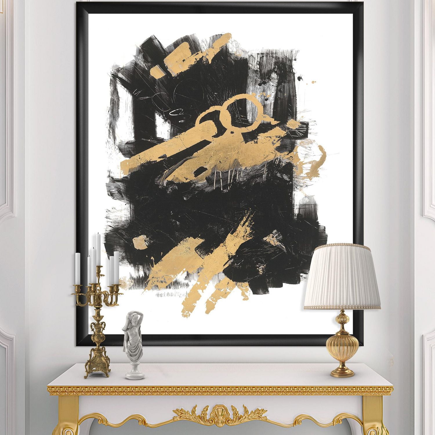Designart Gold and Black drift I Framed Wall Art