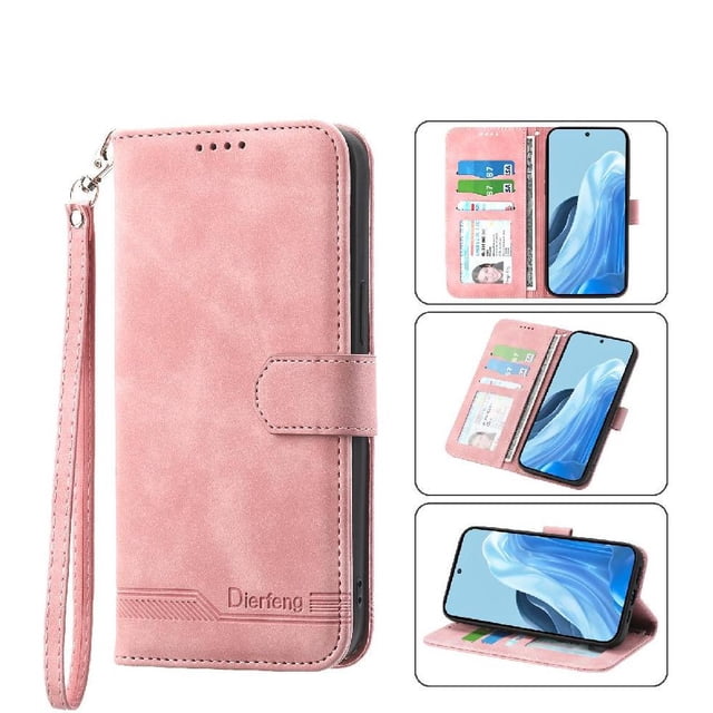Funda Tipo Billetera para Xiaomi Redmi 15 4G Carcasa Abatible con Porta Tarjetas, Bolsillo para Efectivo, Soporte Ajustable, Cierre Magnético y Correa de Muñeca Rosa