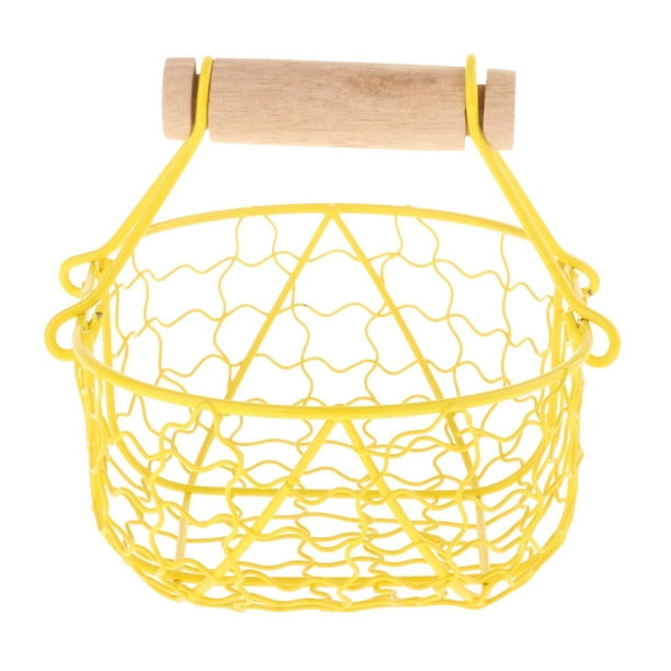 Kitchen Fruit Basket Desktop Organizer with Wood Handle Portable Holder