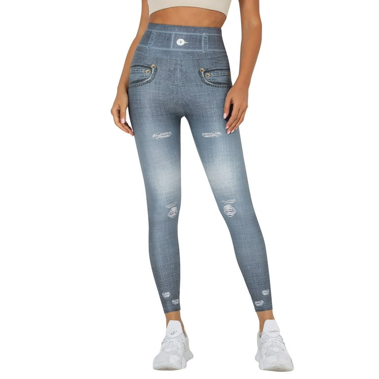 Women's Denim Print Jeans Look Like Leggings Stretchy High Waist