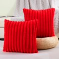 thumbnail image 1 of SURJDE Red Striped Decorative Throw Pillow Covers 16x16 Inch Set of 2,Square Fall Decorations Couch Pillow Case,Soft Cozy Faux Rabbit & Velvet Back,Modern Home Decor for Bed, 1 of 6