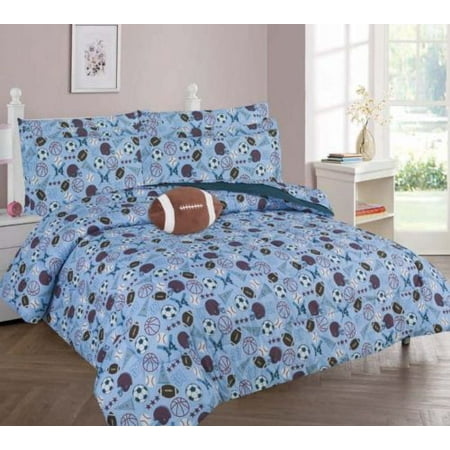 TWIN GAME DAY BOYS BEDDING SET, Beautiful Microfiber Comforter With Furry Friend and Sheet Set (6 Piece Kids Bed In A Bag)