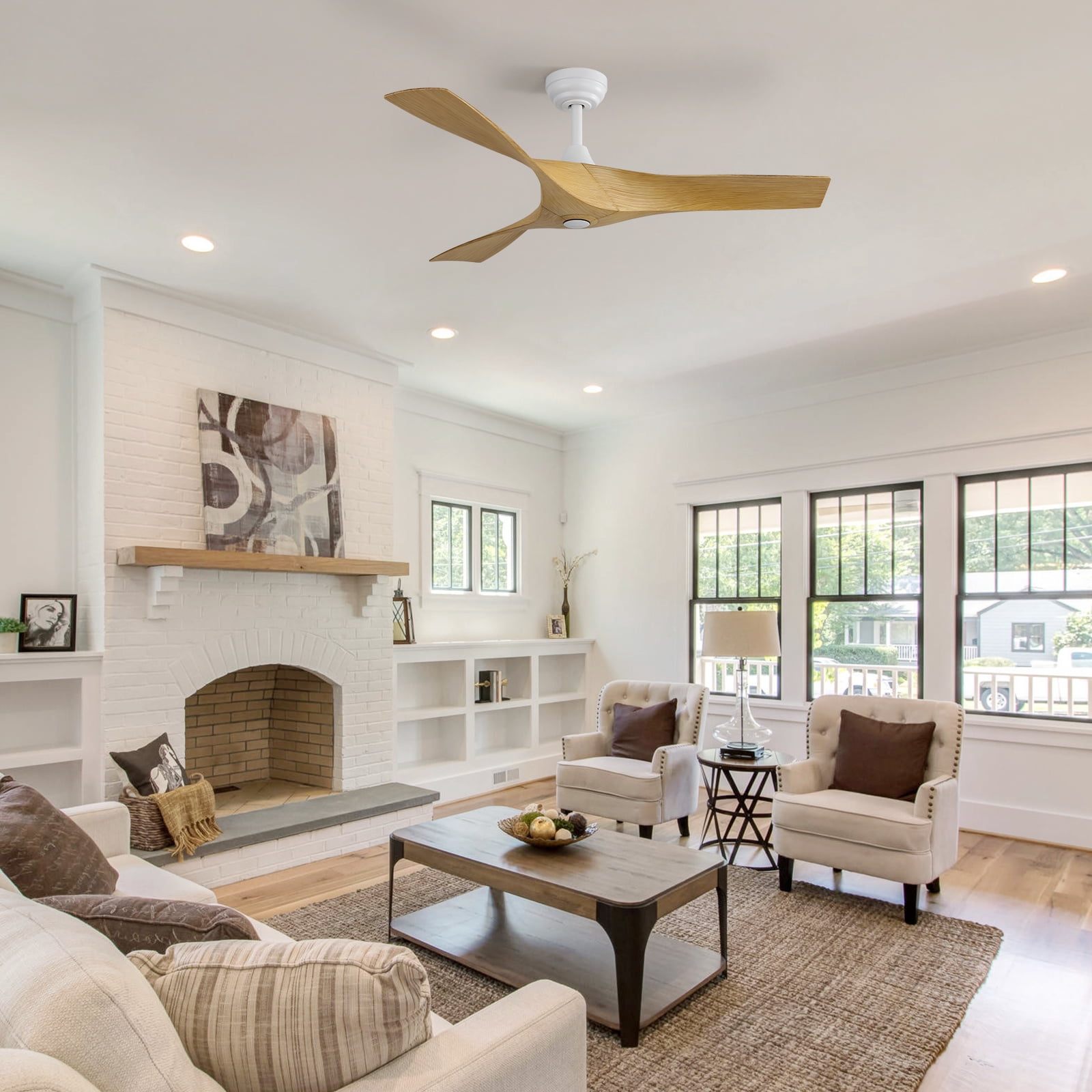 Sofucor 52 Inch Propeller ABS Ceiling Fan No Light, Low Profile Downrod Mount Ceiling Fans with Remote