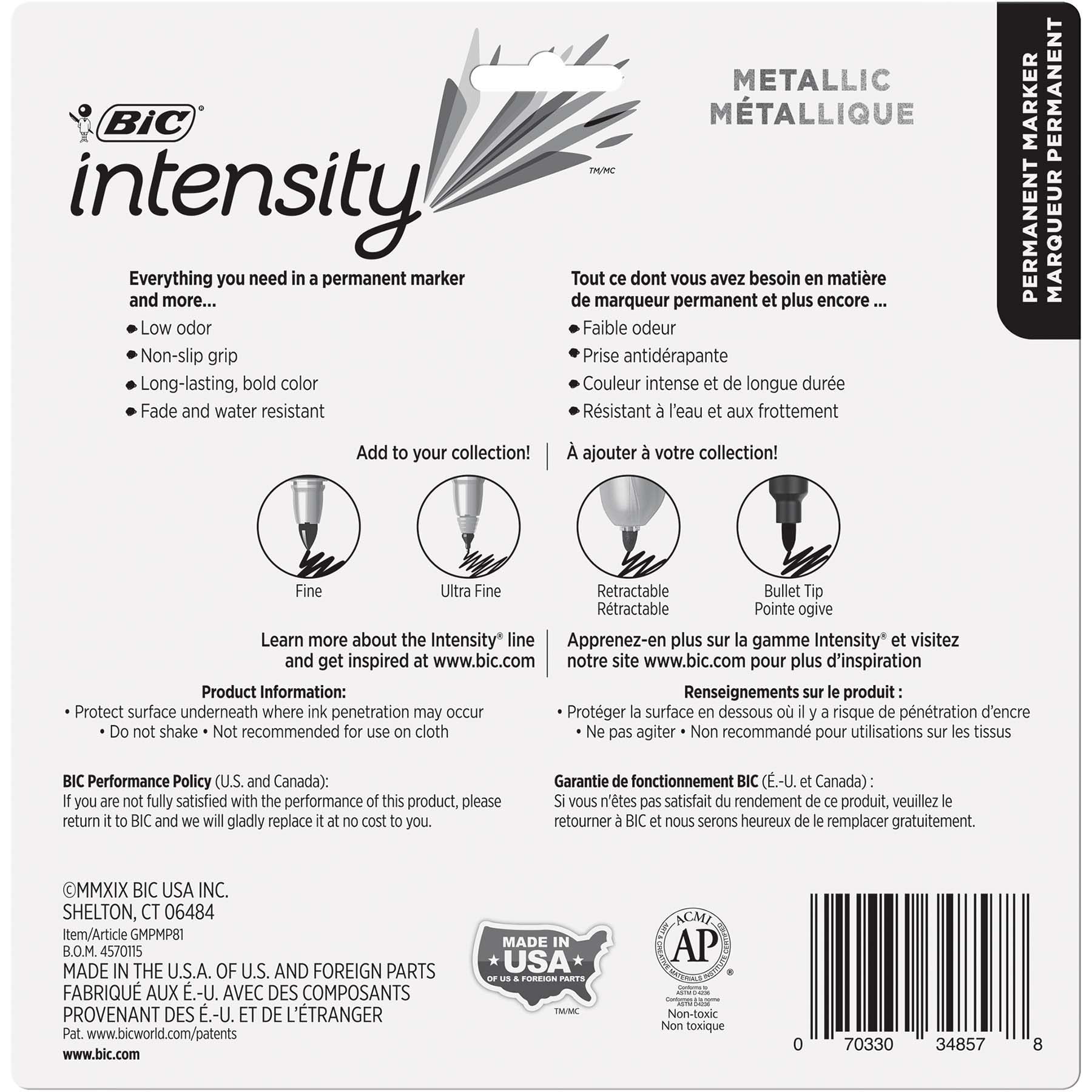 BIC Intensity Metallic Permanent Markers, Fine Point, Assorted Metallic, 8 Per Pack, 2 Packs