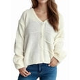 thumbnail image 2 of Women'S Fall Fashion Button Down Cardigan Sweater Loose Casual Cable Knit Sweater Coat White M, 2 of 10