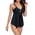thumbnail image 2 of EYIIYE Women's Conservative Swimsuits 2 Pcs Set Ladies Solid Color Tank Tops Ruffled Hem Camisole with Shorts Tankini Swimwear Bathing Suits Beachwear, 2 of 7