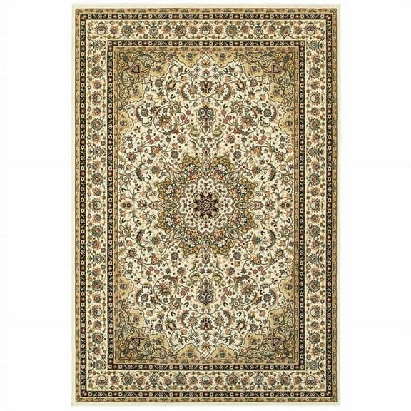9 x 12 ft. Beige Machine Woven Oriental Indoor Rectangle Area Rug - Ivory