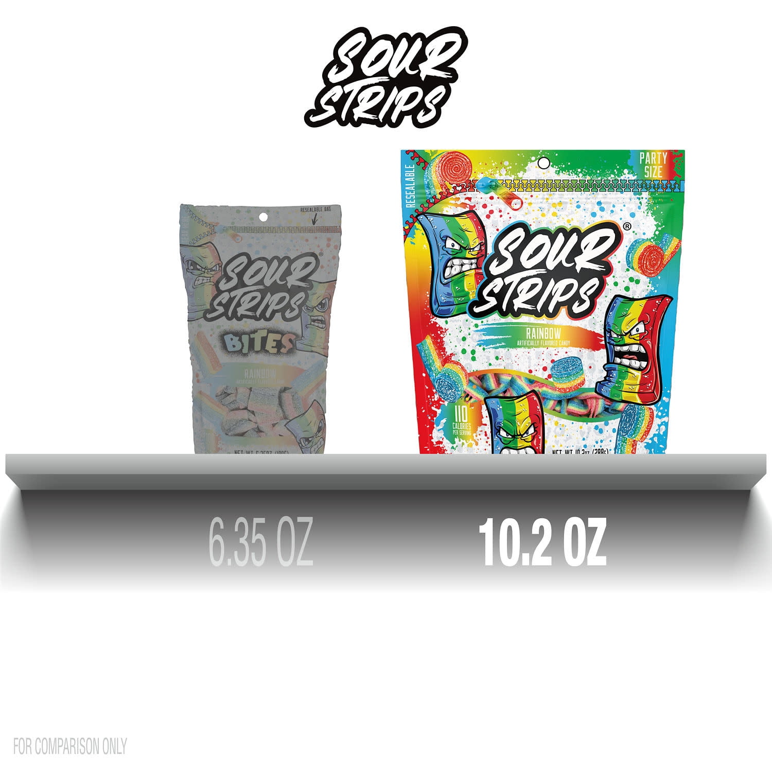 Sour Strips Rainbow Flavored Chewy, Candy Party Bag, 10.2 oz