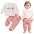 thumbnail image 2 of Xyant Toddler Baby Girl Clothes Bow Letter Embroidery Print Long Sleeve Crewneck Sweatshirt Pants Set Fall Winter Spring Outfits,Size 12-18 Months, 2 of 9