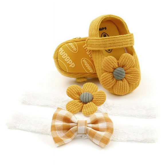 Baby Girl Anti-Slip Sole Newborn Infant First Walkers Shoes with 2 Headbands