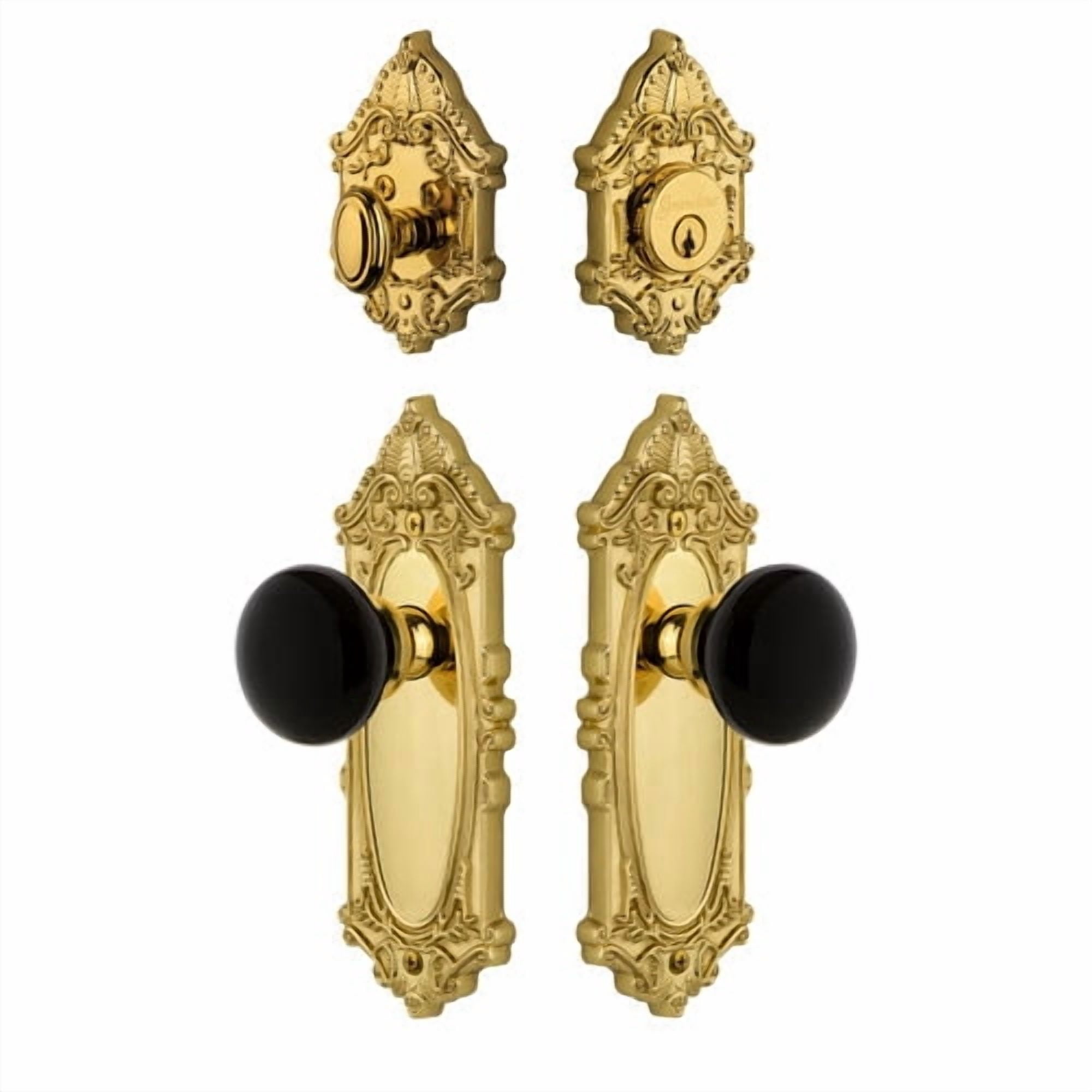 Grandeur Grande Victorian Plate Single Cylinder Knob Comb Pack with Coventry Knob and matching Deadbolt