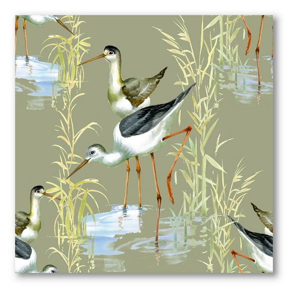 Designart ' Herons Birds In The Gray Water ' Farmhouse Canvas Wall Art Print