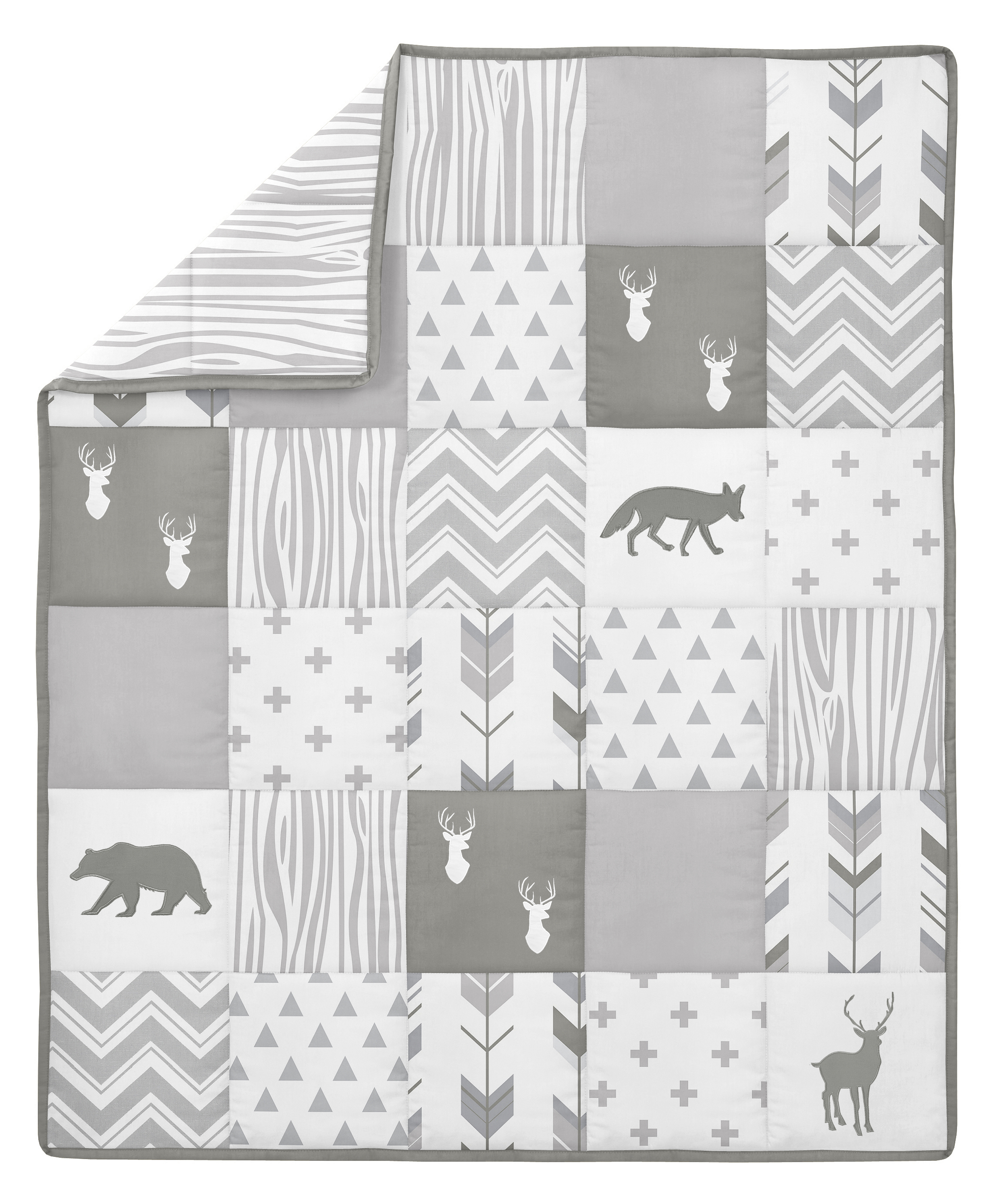 Sweet Jojo Designs Woodsy Grey and White 4 Piece Crib Bedding Set
