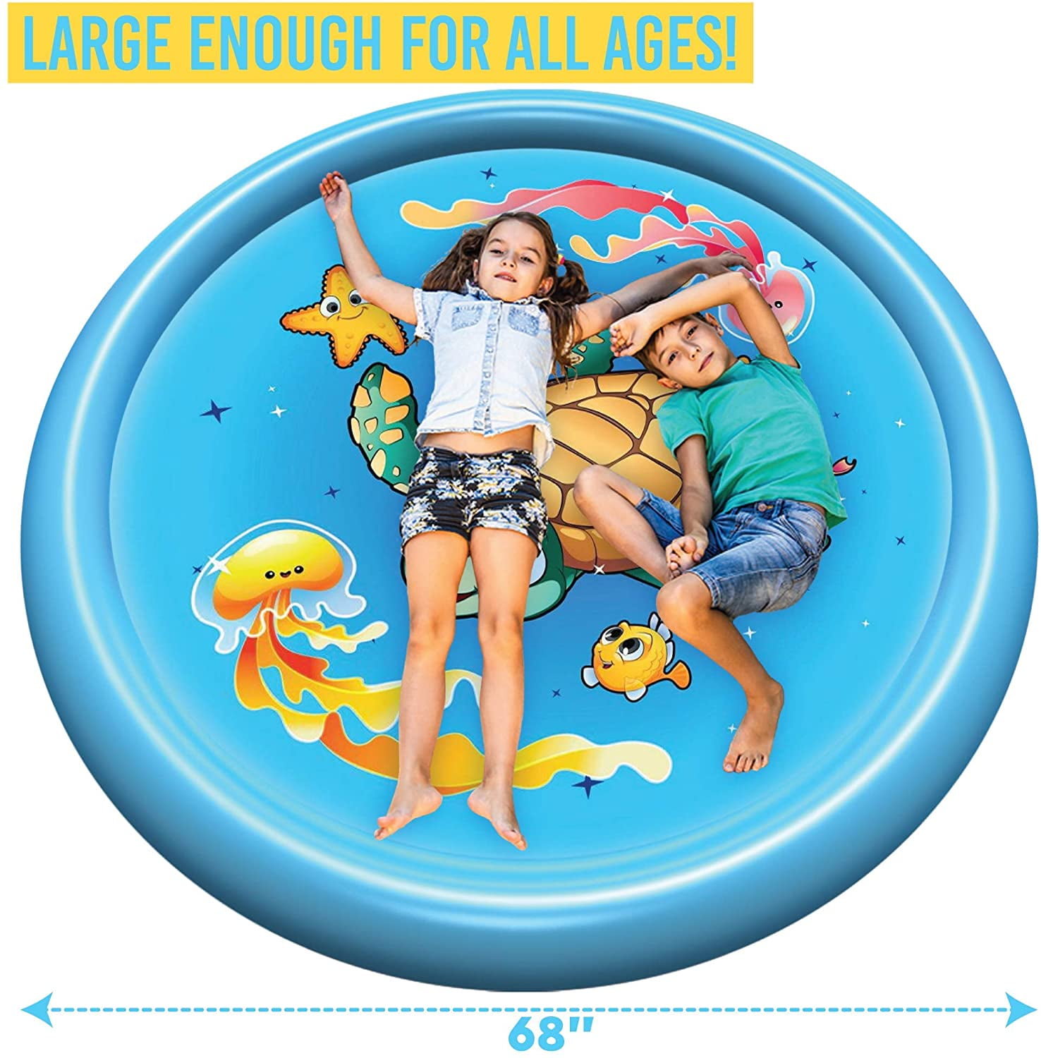 Inflatable Splash Pad Sprinkler for Kids Toddlers, Kiddie Baby Pool, Outdoor Games Water Mat Toys - Baby Infant Wadin Swimming Pool - Fun Backyard Fountain Play Mat for 1 -12 Year Old Girls Boys (68")