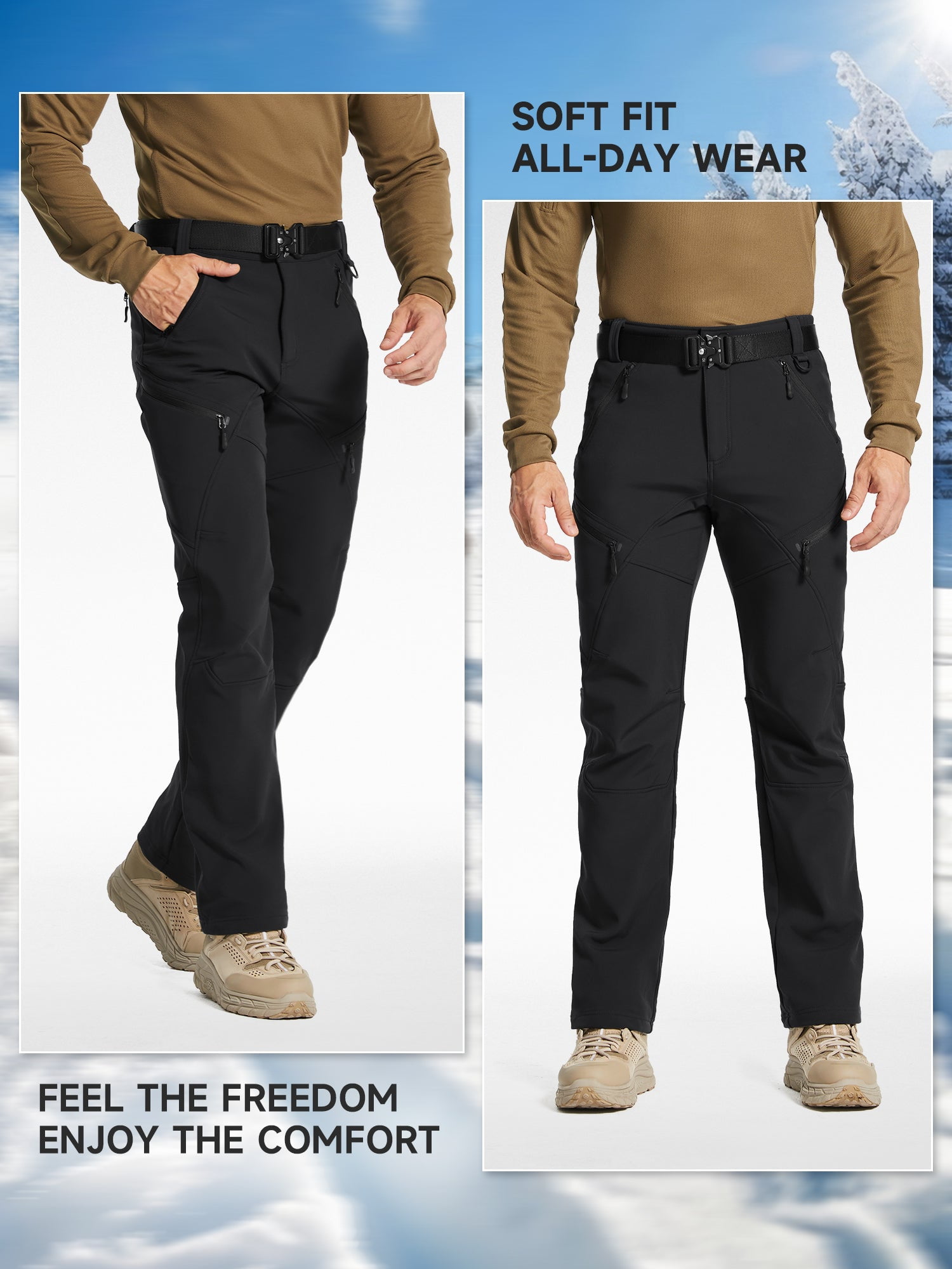 Moosehill Men's Waterproof Snow Ski Pants Fleece Lined Winter Insulated Warm Hiking Pants Black 2XL